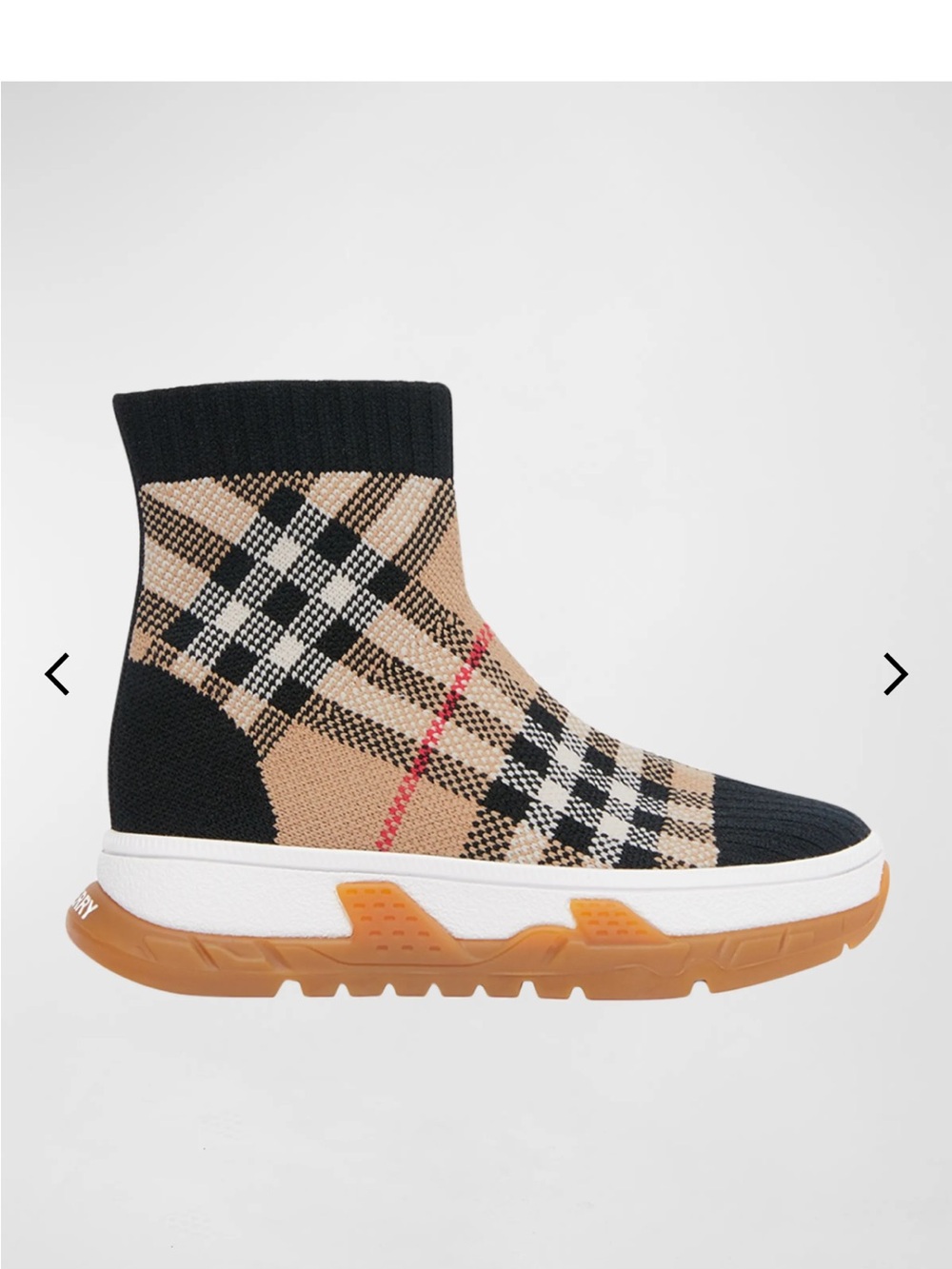 Burberry Plaid Sock-Style Ankle Sneakers - Black/Tan/Gum - Picture 8 of 11